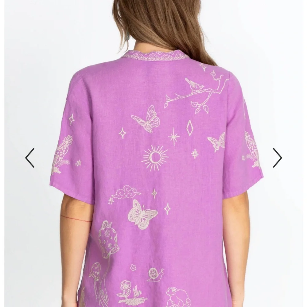 Johnny Was NOAH EASY V‑NECK Embroidered Top Mandarin Collar Purple Lilac Size M - Picture 4 of 16